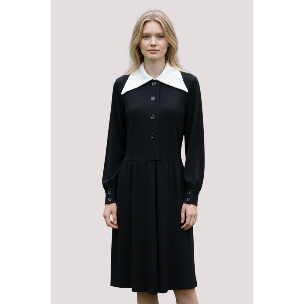 Vintage Jane Justin For Don Sophisticates Black Dagger Collar‎ Knit Dress 0 XXS